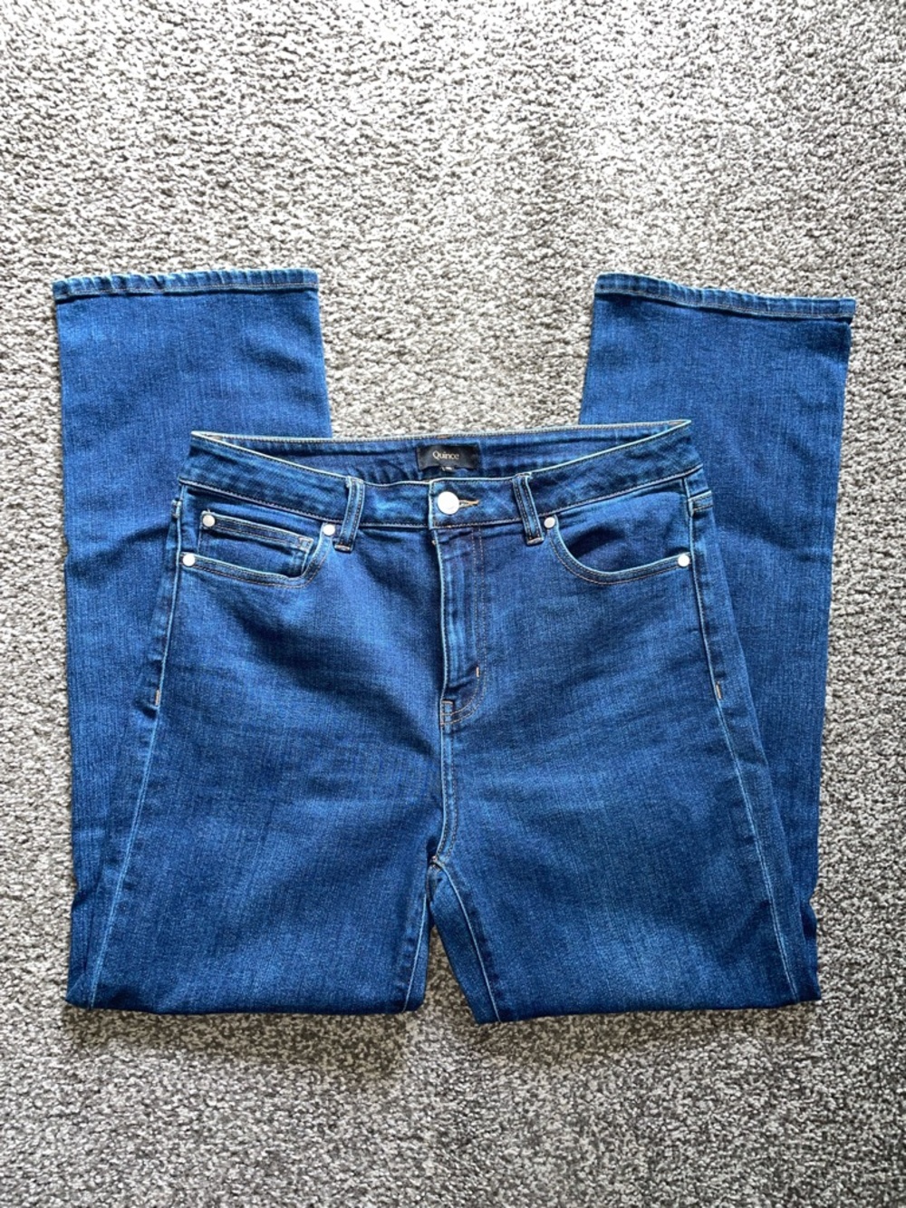 Quince Women’s Stretch High Rise Straight Denim Jeans Dark Wash Size 30